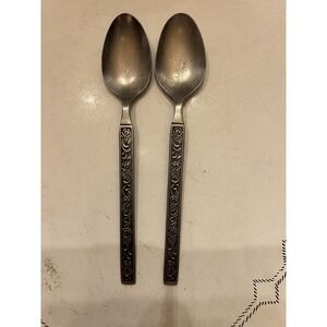 Two Nasco Costellano Stainless Teaspoons 6 1/2" Floral Handle Glossy